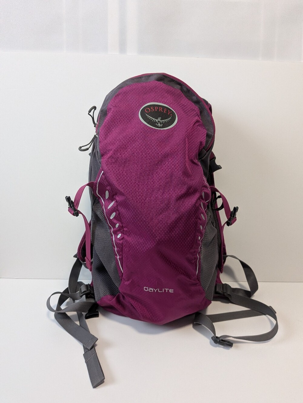 Osprey Daylite backpack in a purple and gray color scheme.This versatile,